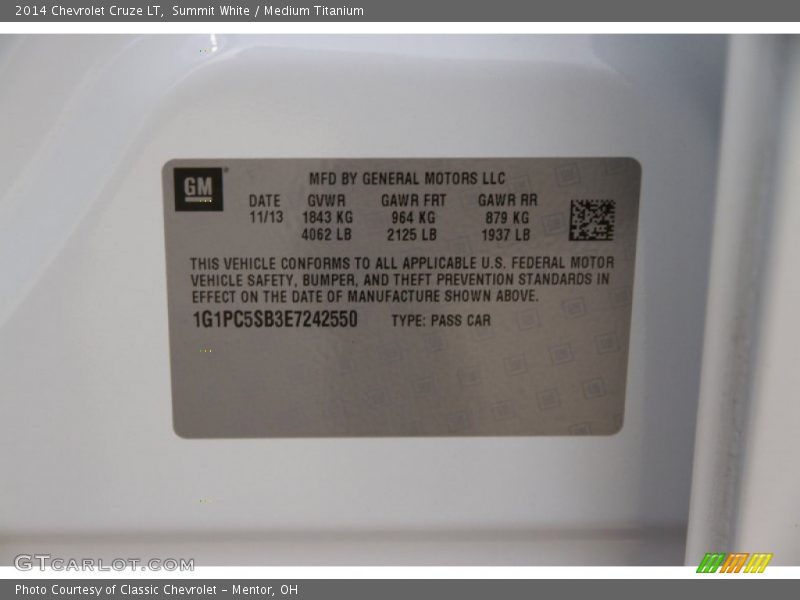 Summit White / Medium Titanium 2014 Chevrolet Cruze LT