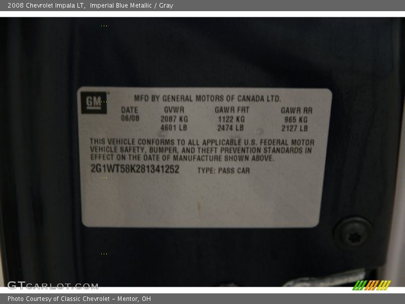 Imperial Blue Metallic / Gray 2008 Chevrolet Impala LT