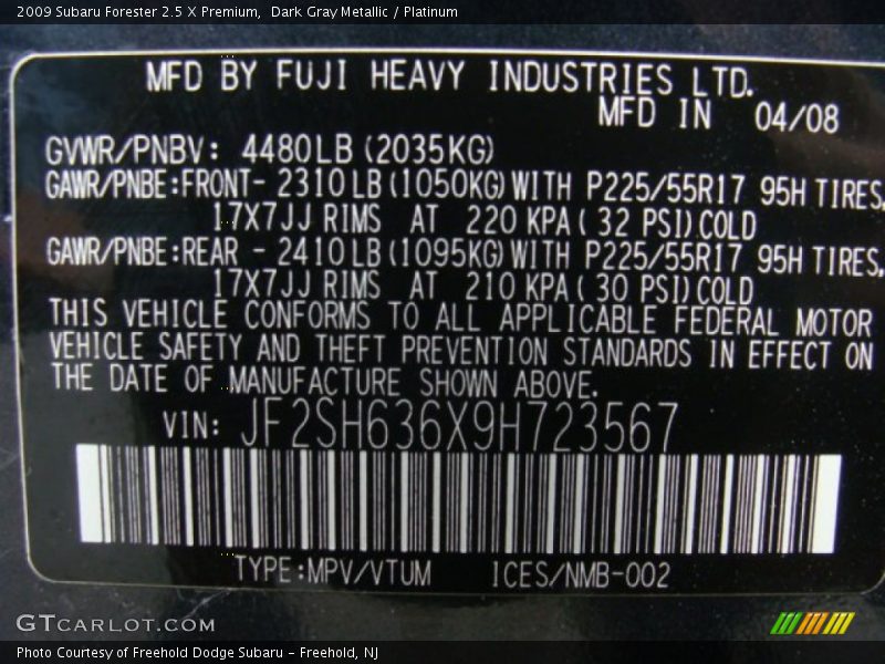 Dark Gray Metallic / Platinum 2009 Subaru Forester 2.5 X Premium