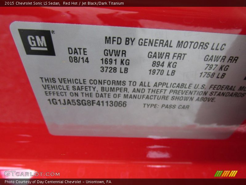 Red Hot / Jet Black/Dark Titanium 2015 Chevrolet Sonic LS Sedan