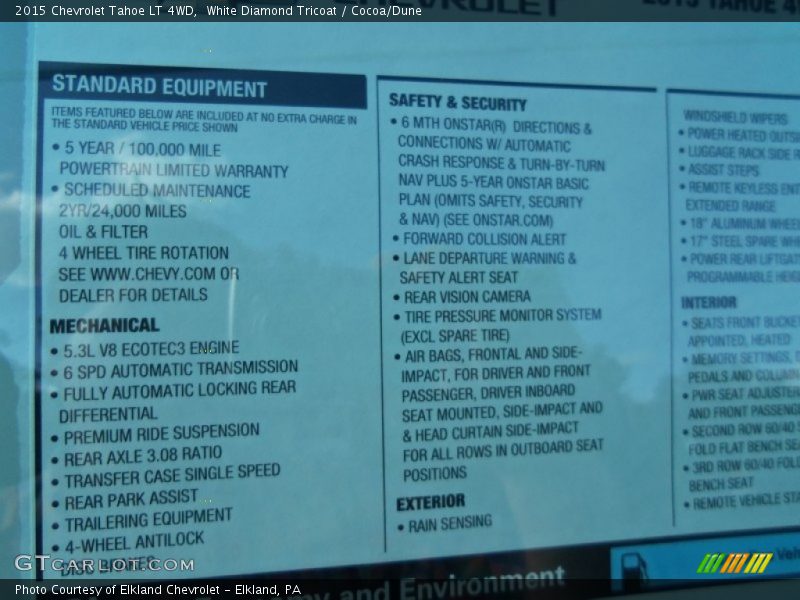 White Diamond Tricoat / Cocoa/Dune 2015 Chevrolet Tahoe LT 4WD