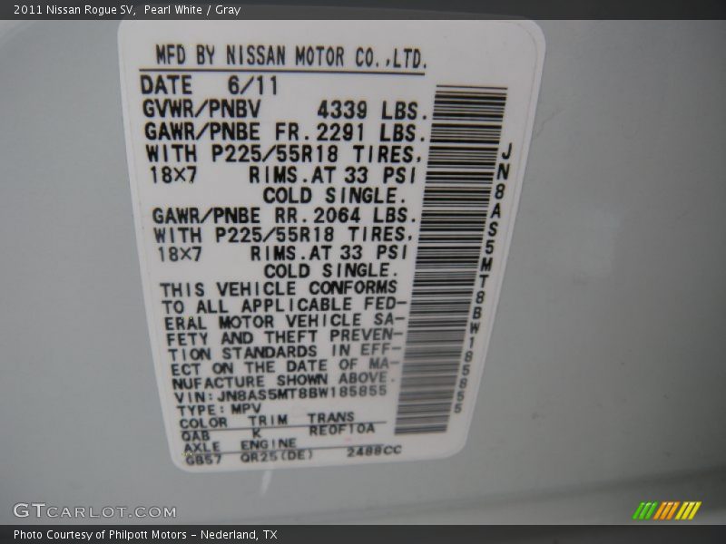 Pearl White / Gray 2011 Nissan Rogue SV