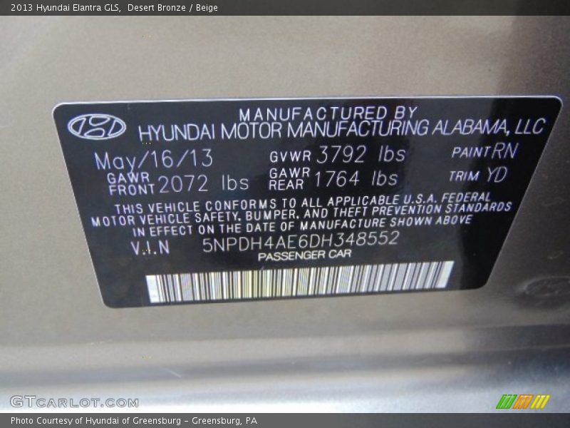 Desert Bronze / Beige 2013 Hyundai Elantra GLS