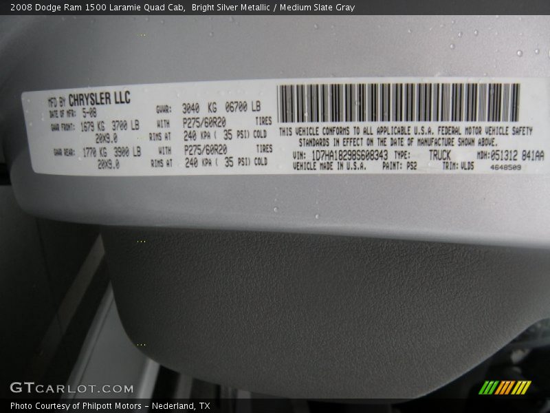 Bright Silver Metallic / Medium Slate Gray 2008 Dodge Ram 1500 Laramie Quad Cab