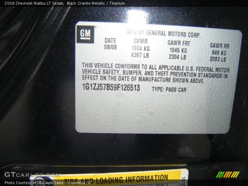 Black Granite Metallic / Titanium 2009 Chevrolet Malibu LT Sedan