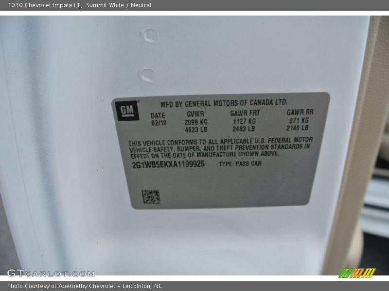 Summit White / Neutral 2010 Chevrolet Impala LT