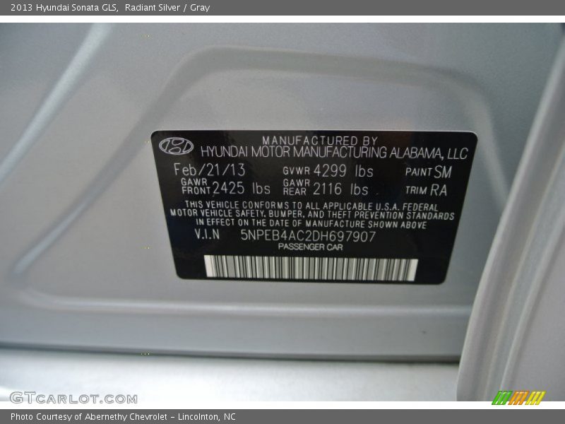 Radiant Silver / Gray 2013 Hyundai Sonata GLS