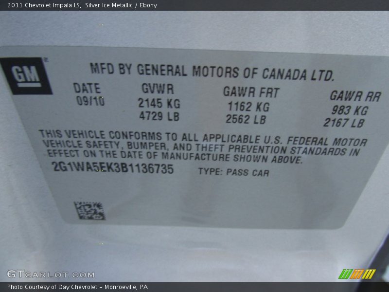 Silver Ice Metallic / Ebony 2011 Chevrolet Impala LS