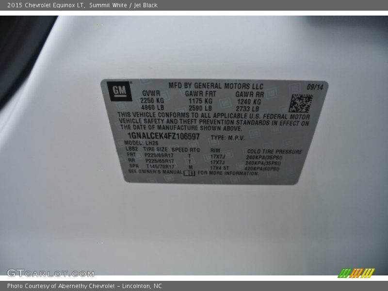 Summit White / Jet Black 2015 Chevrolet Equinox LT