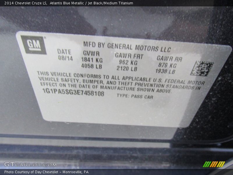 Atlantis Blue Metallic / Jet Black/Medium Titanium 2014 Chevrolet Cruze LS