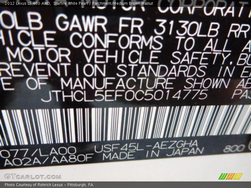 Starfire White Pearl / Parchment/Medium Brown Walnut 2012 Lexus LS 460 AWD