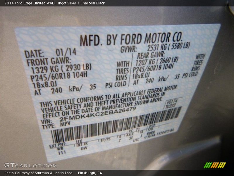 Ingot Silver / Charcoal Black 2014 Ford Edge Limited AWD