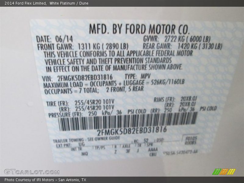 White Platinum / Dune 2014 Ford Flex Limited
