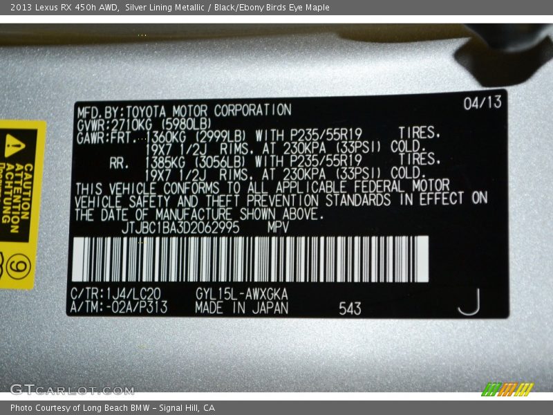 Silver Lining Metallic / Black/Ebony Birds Eye Maple 2013 Lexus RX 450h AWD