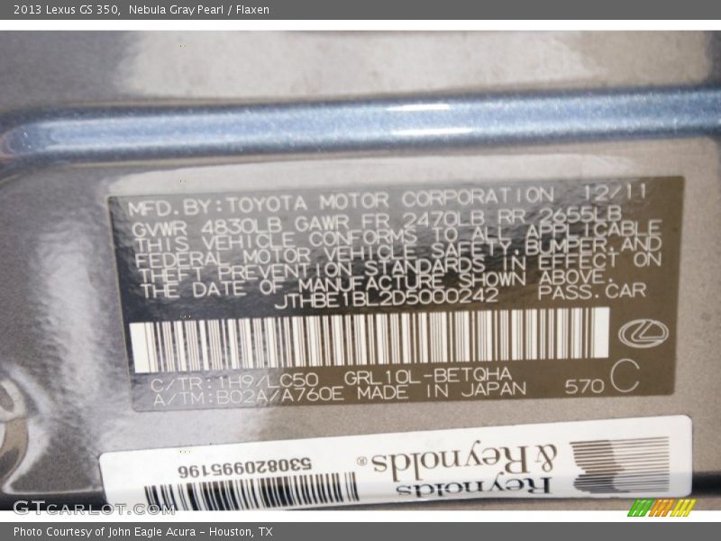 Nebula Gray Pearl / Flaxen 2013 Lexus GS 350