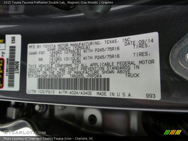 Magnetic Gray Metallic / Graphite 2015 Toyota Tacoma PreRunner Double Cab