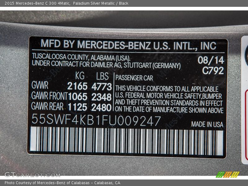 Paladium Silver Metallic / Black 2015 Mercedes-Benz C 300 4Matic