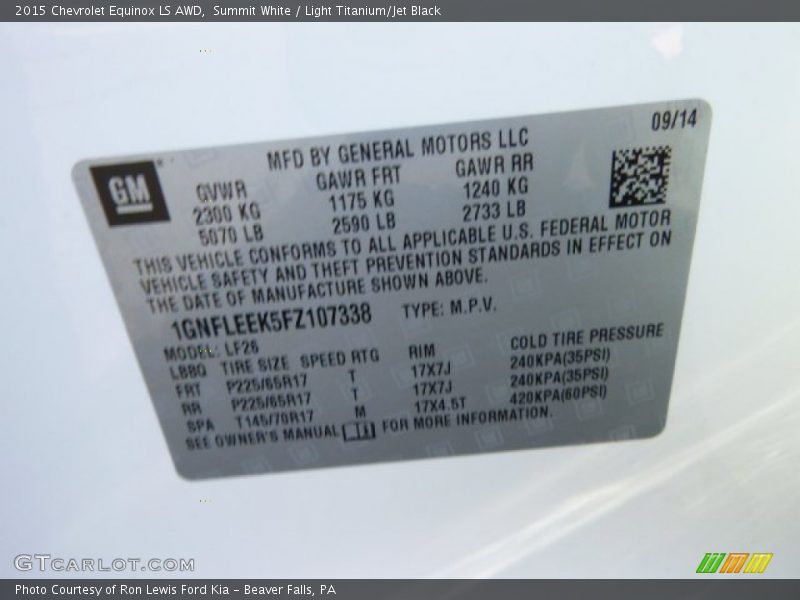 Summit White / Light Titanium/Jet Black 2015 Chevrolet Equinox LS AWD