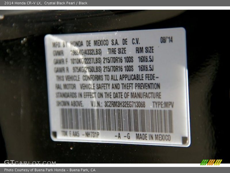 Crystal Black Pearl / Black 2014 Honda CR-V LX