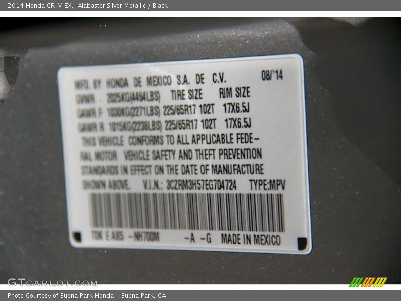 Alabaster Silver Metallic / Black 2014 Honda CR-V EX