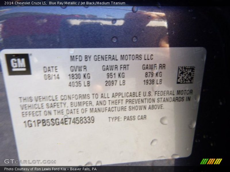 Blue Ray Metallic / Jet Black/Medium Titanium 2014 Chevrolet Cruze LS
