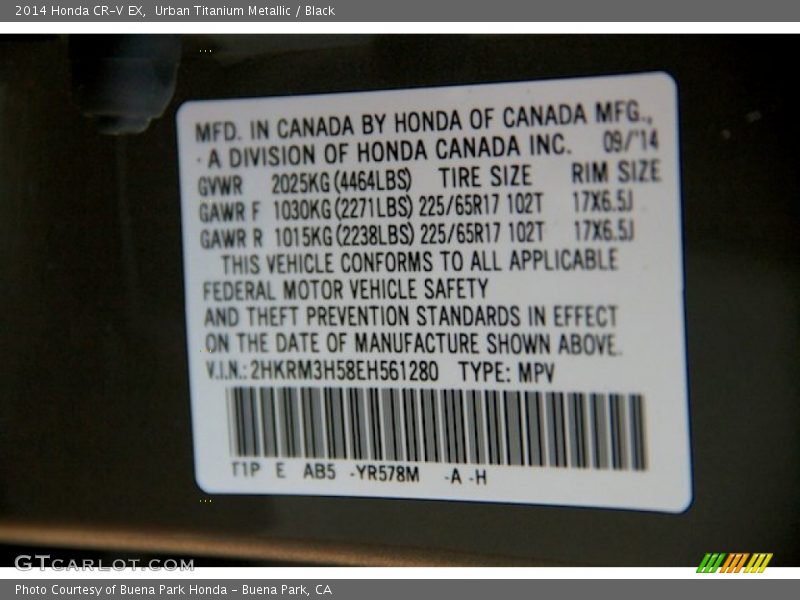Urban Titanium Metallic / Black 2014 Honda CR-V EX