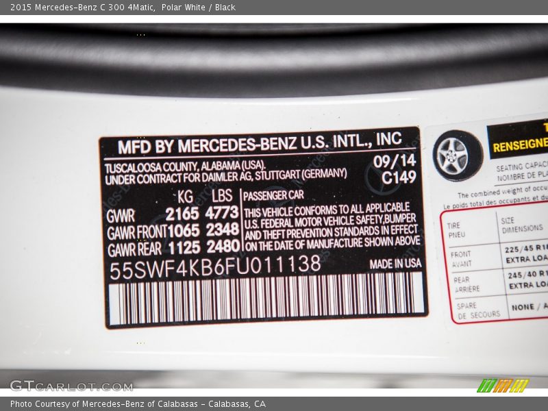 Polar White / Black 2015 Mercedes-Benz C 300 4Matic