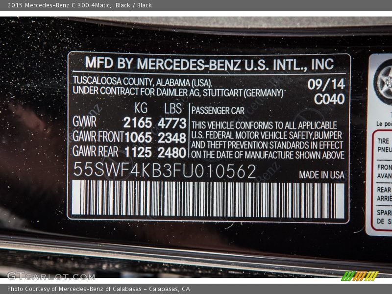 Black / Black 2015 Mercedes-Benz C 300 4Matic