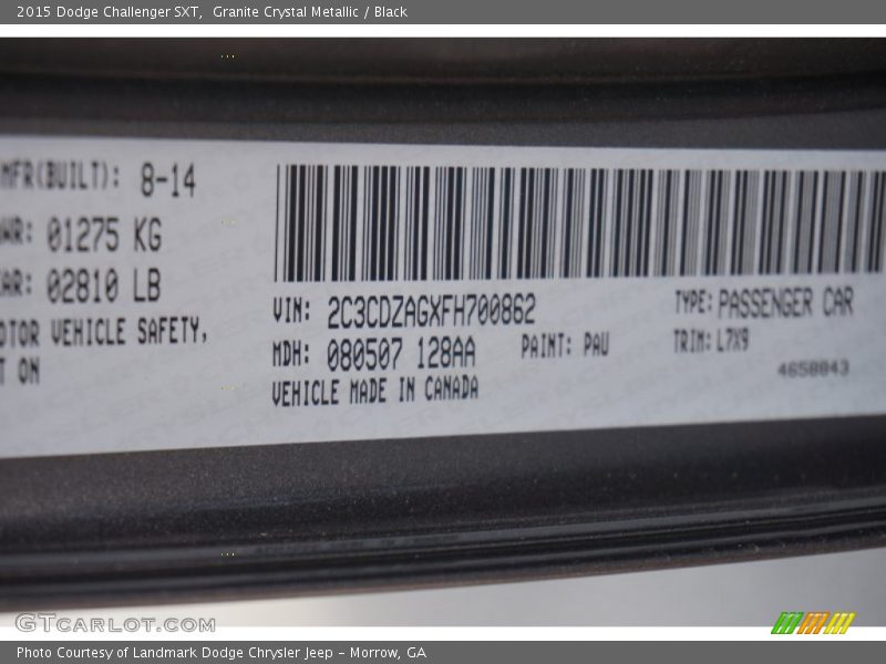 2015 Challenger SXT Granite Crystal Metallic Color Code PAU