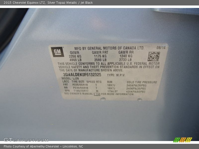 Silver Topaz Metallic / Jet Black 2015 Chevrolet Equinox LTZ