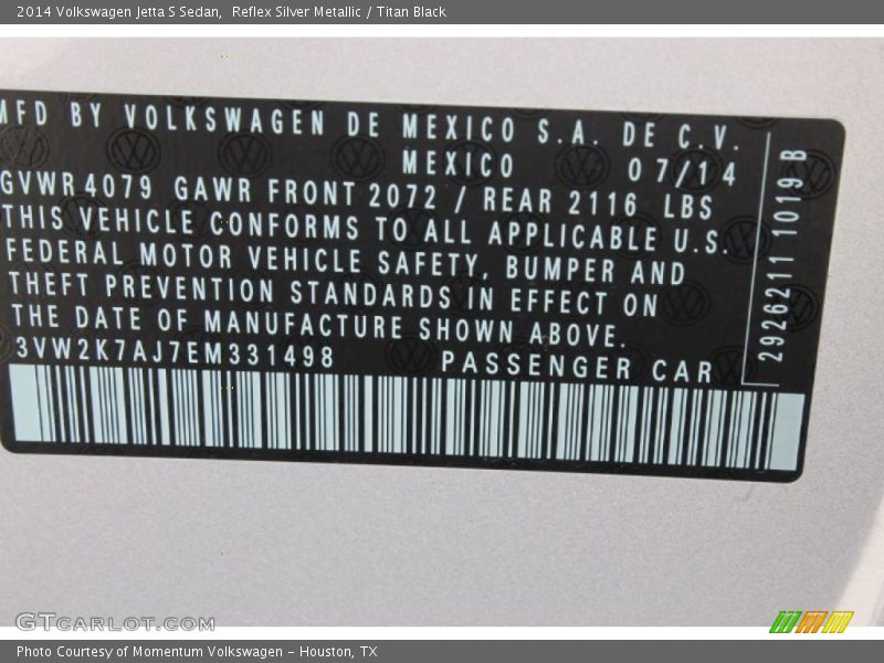 Reflex Silver Metallic / Titan Black 2014 Volkswagen Jetta S Sedan