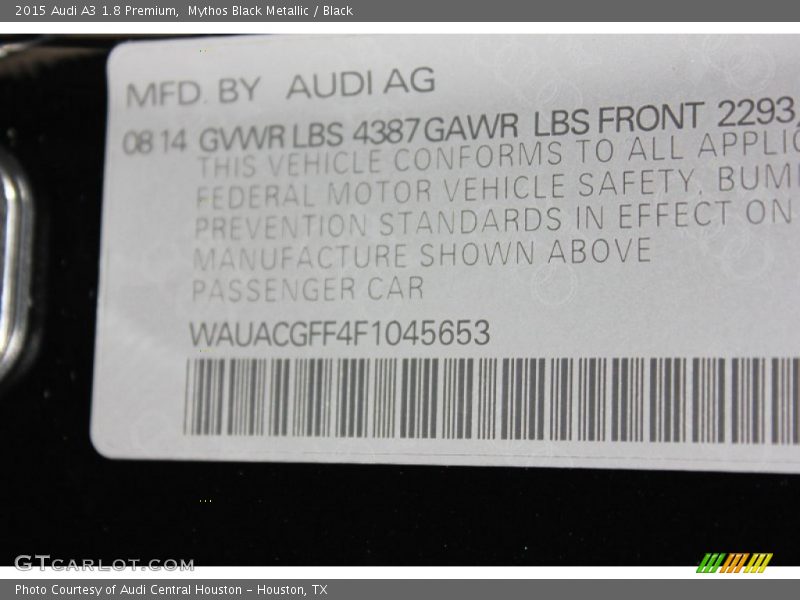 Mythos Black Metallic / Black 2015 Audi A3 1.8 Premium