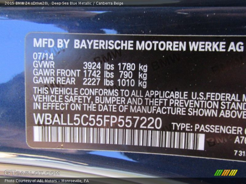 Deep Sea Blue Metallic / Canberra Beige 2015 BMW Z4 sDrive28i