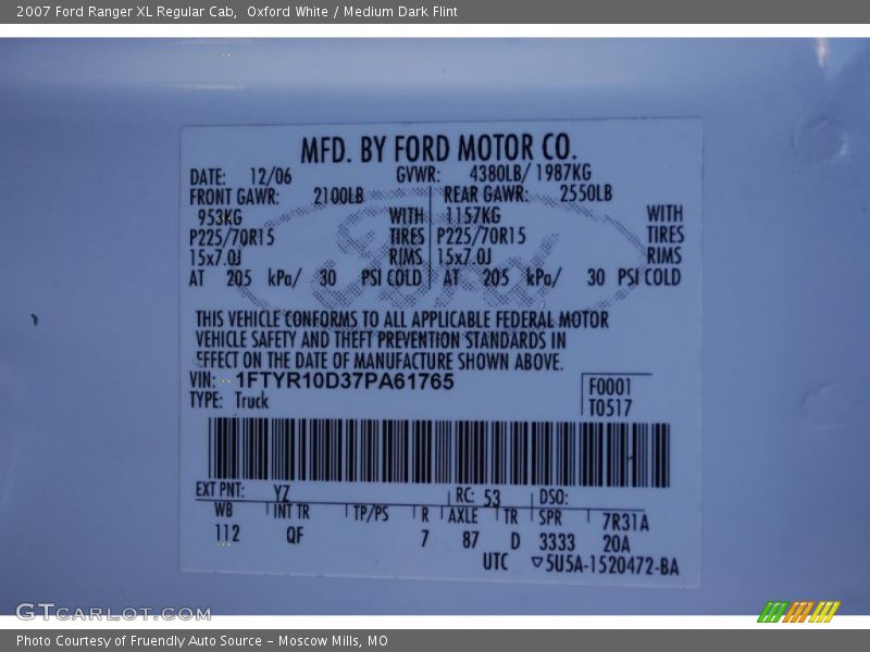 Oxford White / Medium Dark Flint 2007 Ford Ranger XL Regular Cab