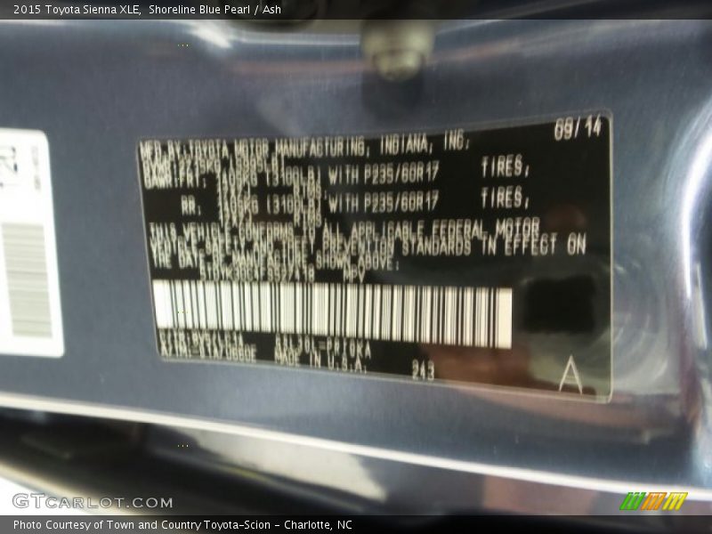 Shoreline Blue Pearl / Ash 2015 Toyota Sienna XLE