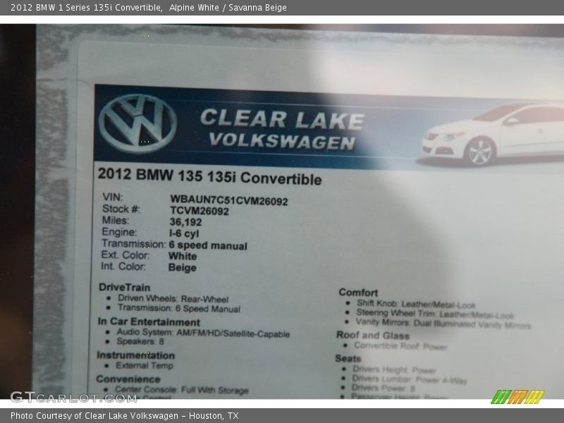 Alpine White / Savanna Beige 2012 BMW 1 Series 135i Convertible