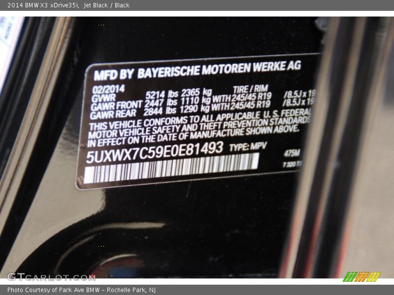 Jet Black / Black 2014 BMW X3 xDrive35i