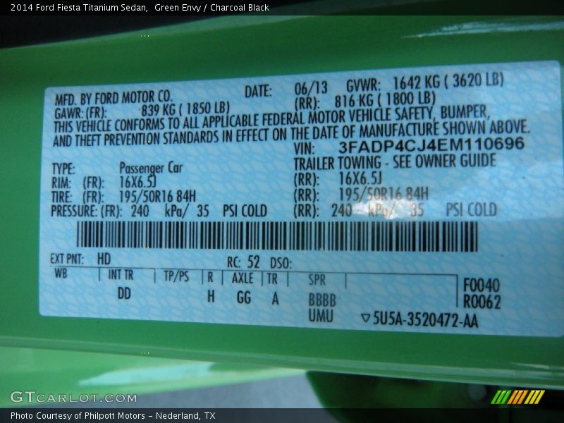 Green Envy / Charcoal Black 2014 Ford Fiesta Titanium Sedan