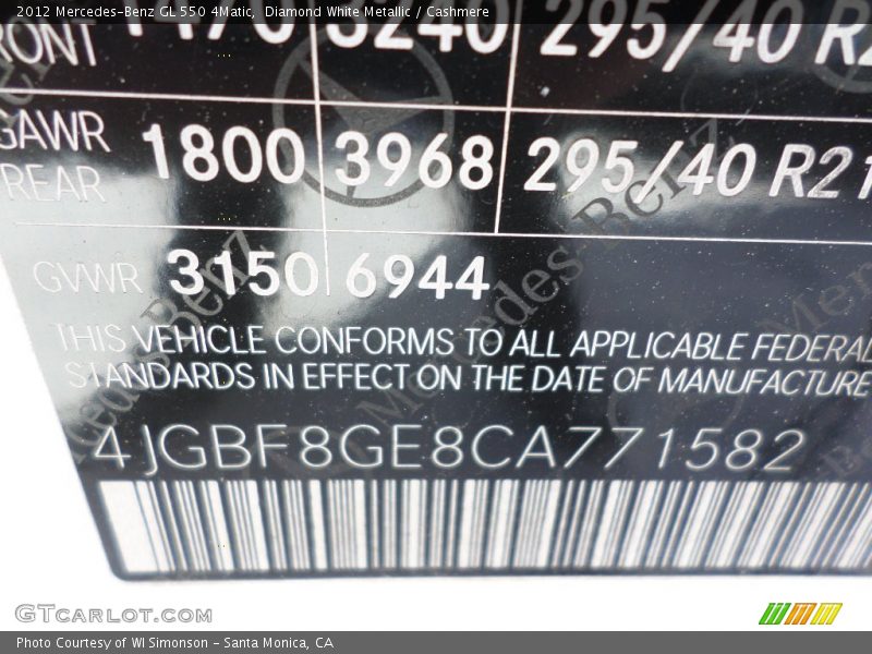 Diamond White Metallic / Cashmere 2012 Mercedes-Benz GL 550 4Matic