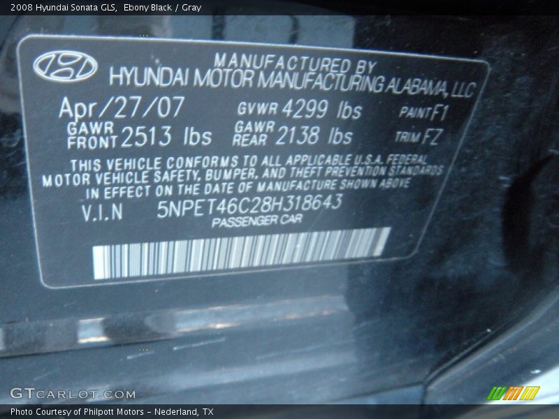 Ebony Black / Gray 2008 Hyundai Sonata GLS