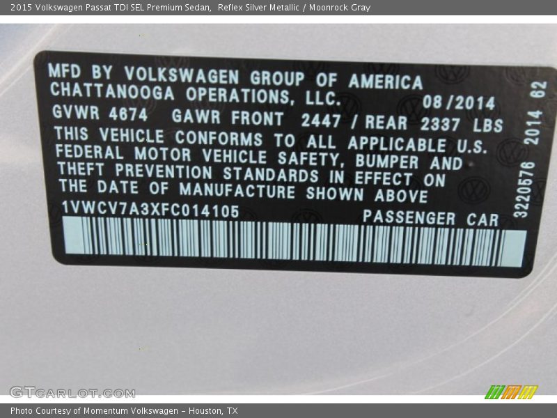 Reflex Silver Metallic / Moonrock Gray 2015 Volkswagen Passat TDI SEL Premium Sedan