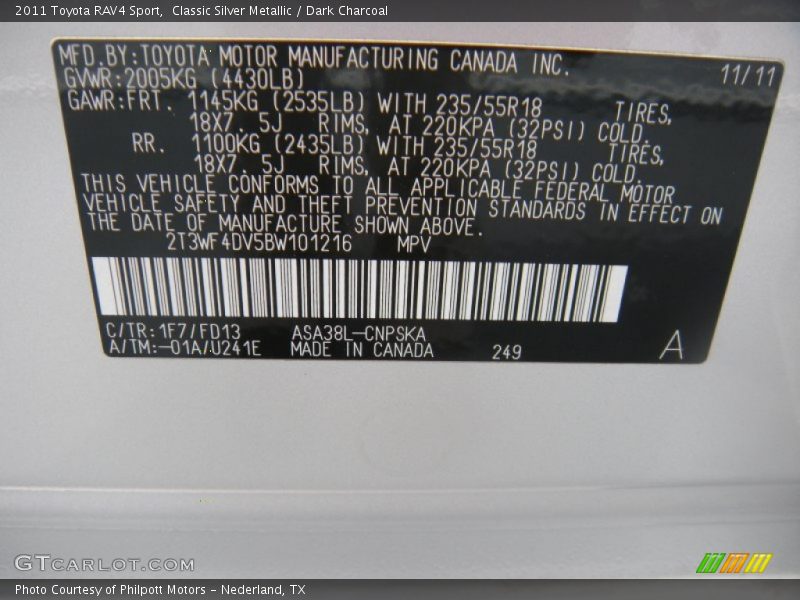 Classic Silver Metallic / Dark Charcoal 2011 Toyota RAV4 Sport