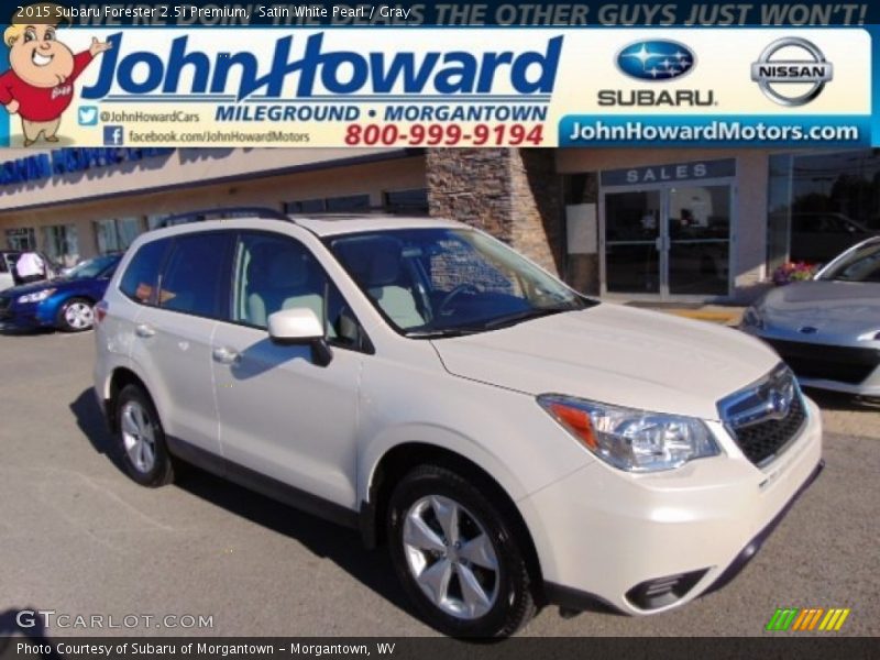 Satin White Pearl / Gray 2015 Subaru Forester 2.5i Premium