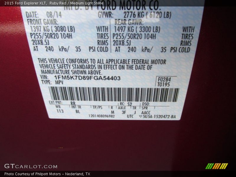 Ruby Red / Medium Light Stone 2015 Ford Explorer XLT