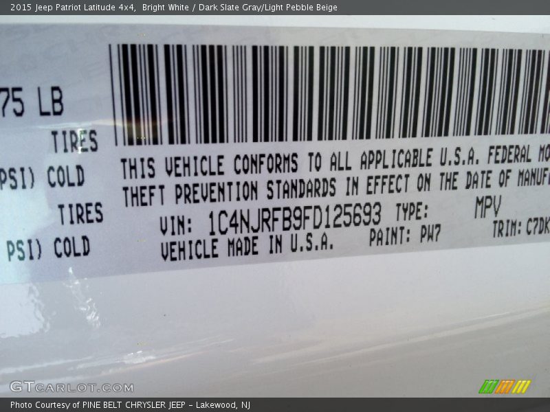 2015 Patriot Latitude 4x4 Bright White Color Code PW7