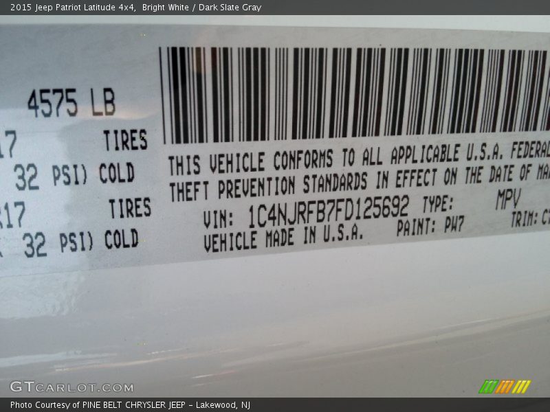 Bright White / Dark Slate Gray 2015 Jeep Patriot Latitude 4x4