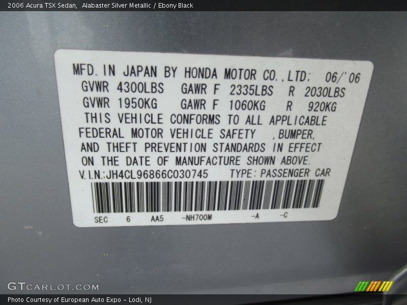 Alabaster Silver Metallic / Ebony Black 2006 Acura TSX Sedan