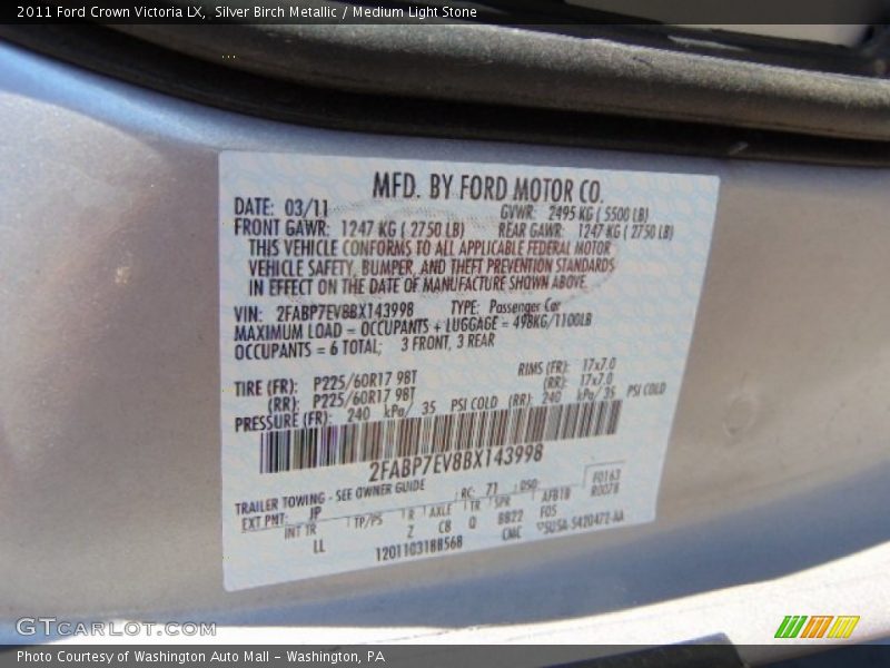 Silver Birch Metallic / Medium Light Stone 2011 Ford Crown Victoria LX