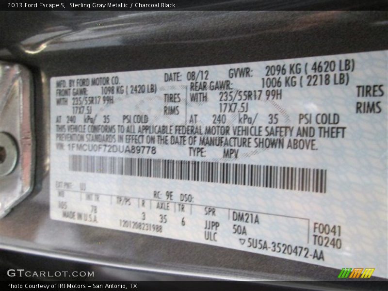 Sterling Gray Metallic / Charcoal Black 2013 Ford Escape S