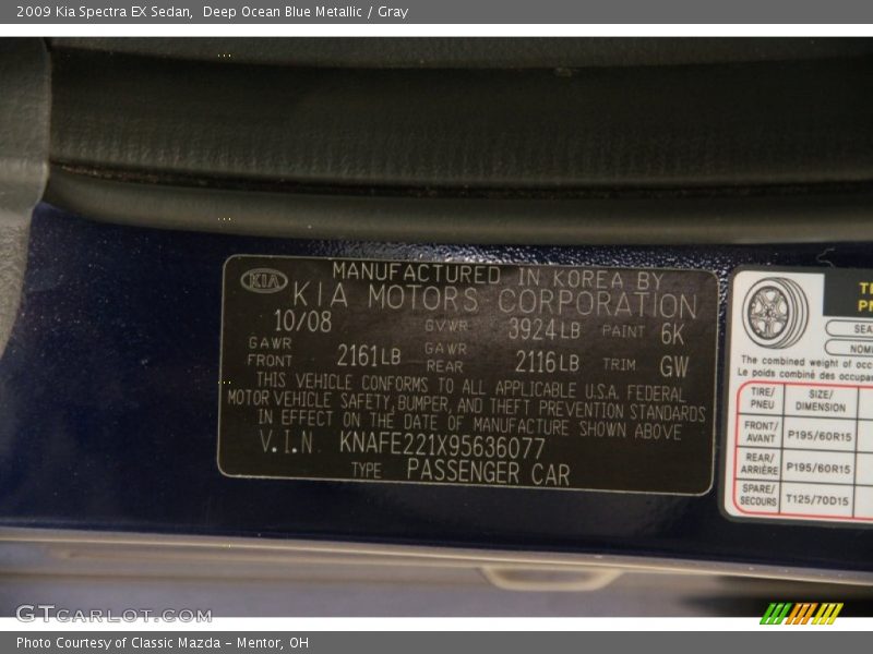 Deep Ocean Blue Metallic / Gray 2009 Kia Spectra EX Sedan